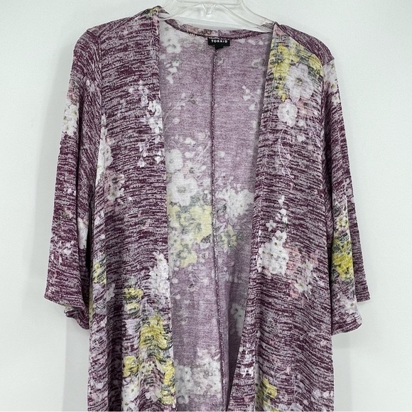Torrid Hacci Floral HI-LO Kimono Cardigan Purple Size 2 2X Women’s plus duster - Picture 8 of 14